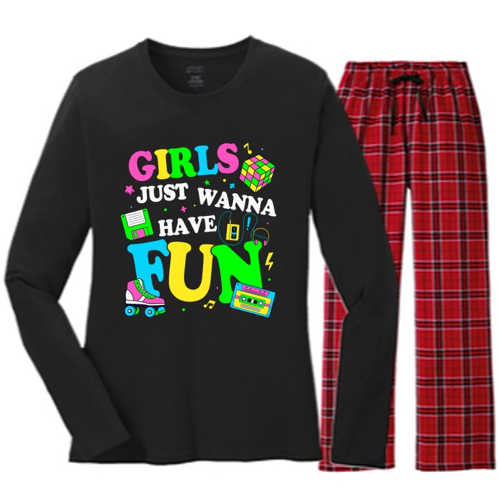 80S Girl Just Wanna Have Fun 1980s Girl Women's Long Sleeve Flannel Pajama Set 