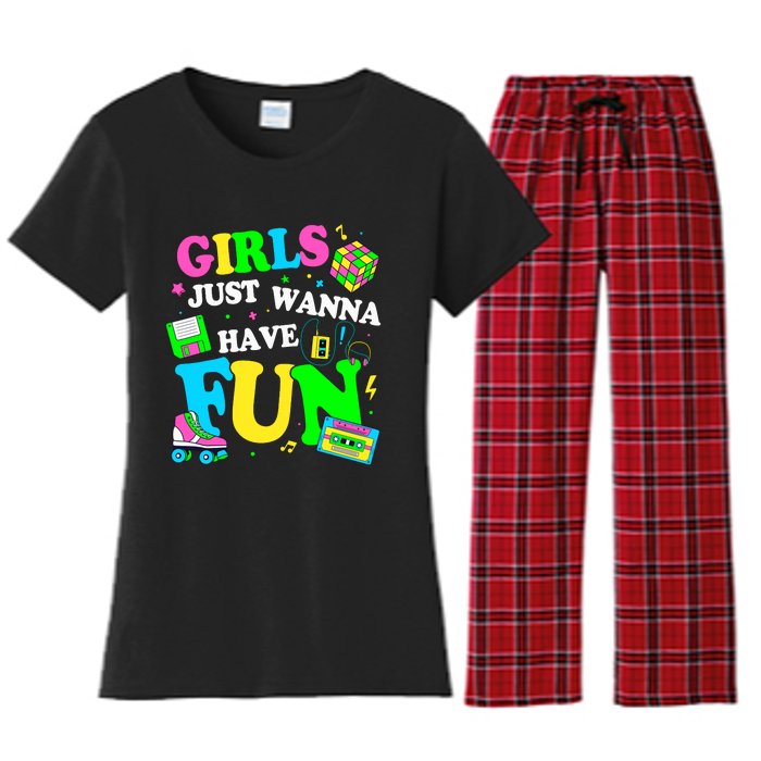 80S Girl Just Wanna Have Fun 1980s Girl Women's Flannel Pajama Set