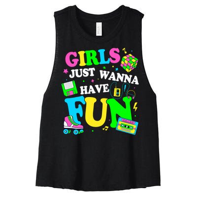 80S Girl Just Wanna Have Fun 1980s Girl Women's Racerback Cropped Tank