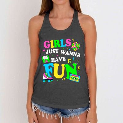 80S Girl Just Wanna Have Fun 1980s Girl Women's Knotted Racerback Tank