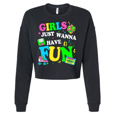 80S Girl Just Wanna Have Fun 1980s Girl Cropped Pullover Crew