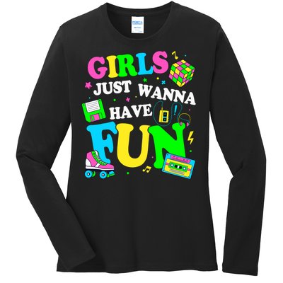 80S Girl Just Wanna Have Fun 1980s Girl Ladies Long Sleeve Shirt