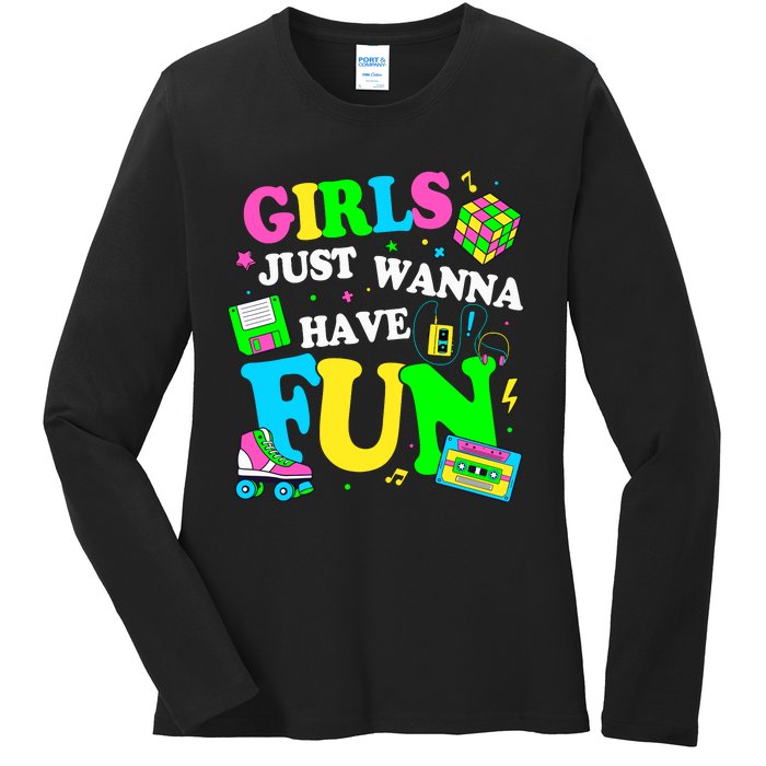 80S Girl Just Wanna Have Fun 1980s Girl Ladies Long Sleeve Shirt