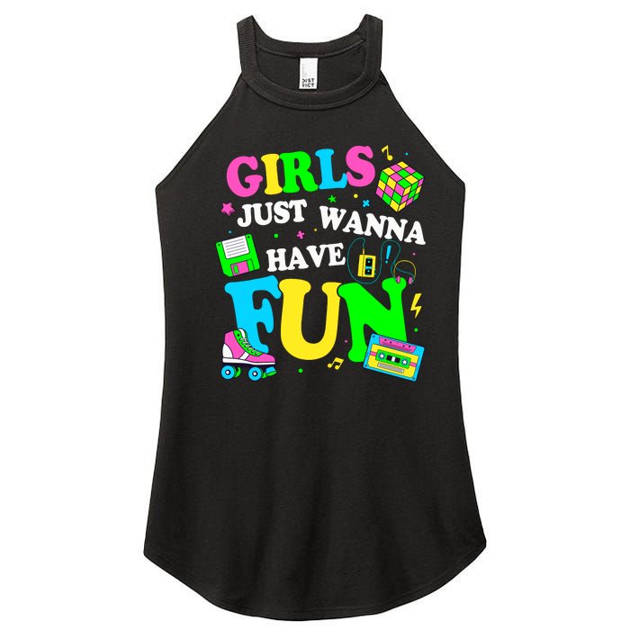 80S Girl Just Wanna Have Fun 1980s Girl Women's Perfect Tri Rocker Tank