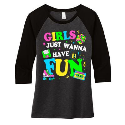 80S Girl Just Wanna Have Fun 1980s Girl Women's Tri-Blend 3/4-Sleeve Raglan Shirt