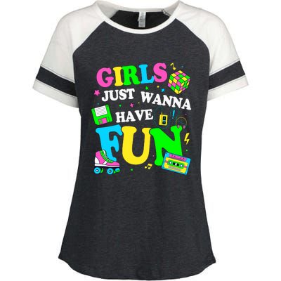 80S Girl Just Wanna Have Fun 1980s Girl Enza Ladies Jersey Colorblock Tee