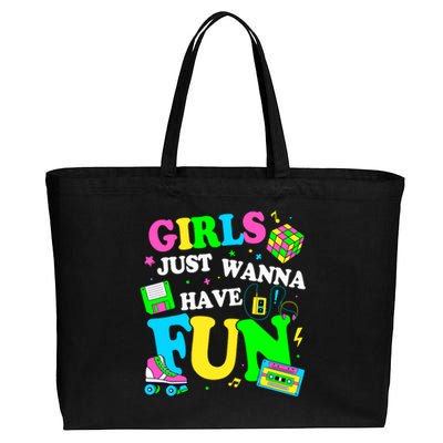 80S Girl Just Wanna Have Fun 1980s Girl Cotton Canvas Jumbo Tote