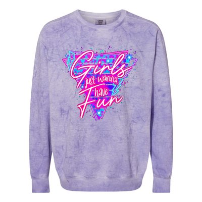 80s Girl Just Wanna Have Fun Nostalgia 1980s Colorblast Crewneck Sweatshirt