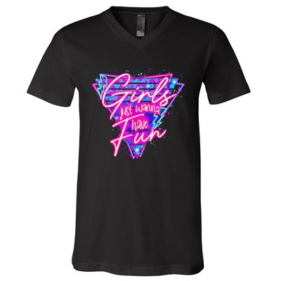 80s Girl Just Wanna Have Fun Nostalgia 1980s V-Neck T-Shirt