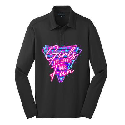 80s Girl Just Wanna Have Fun Nostalgia 1980s Silk Touch Performance Long Sleeve Polo