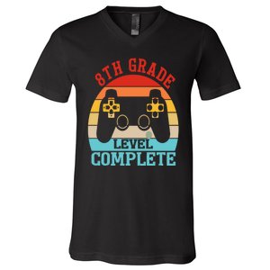 8th Grade Level Complete Last Day Of School Graduation V-Neck T-Shirt