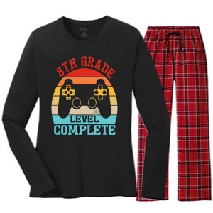 8th Grade Level Complete Last Day Of School Graduation Women's Long Sleeve Flannel Pajama Set 