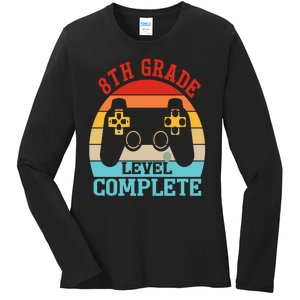 8th Grade Level Complete Last Day Of School Graduation Ladies Long Sleeve Shirt