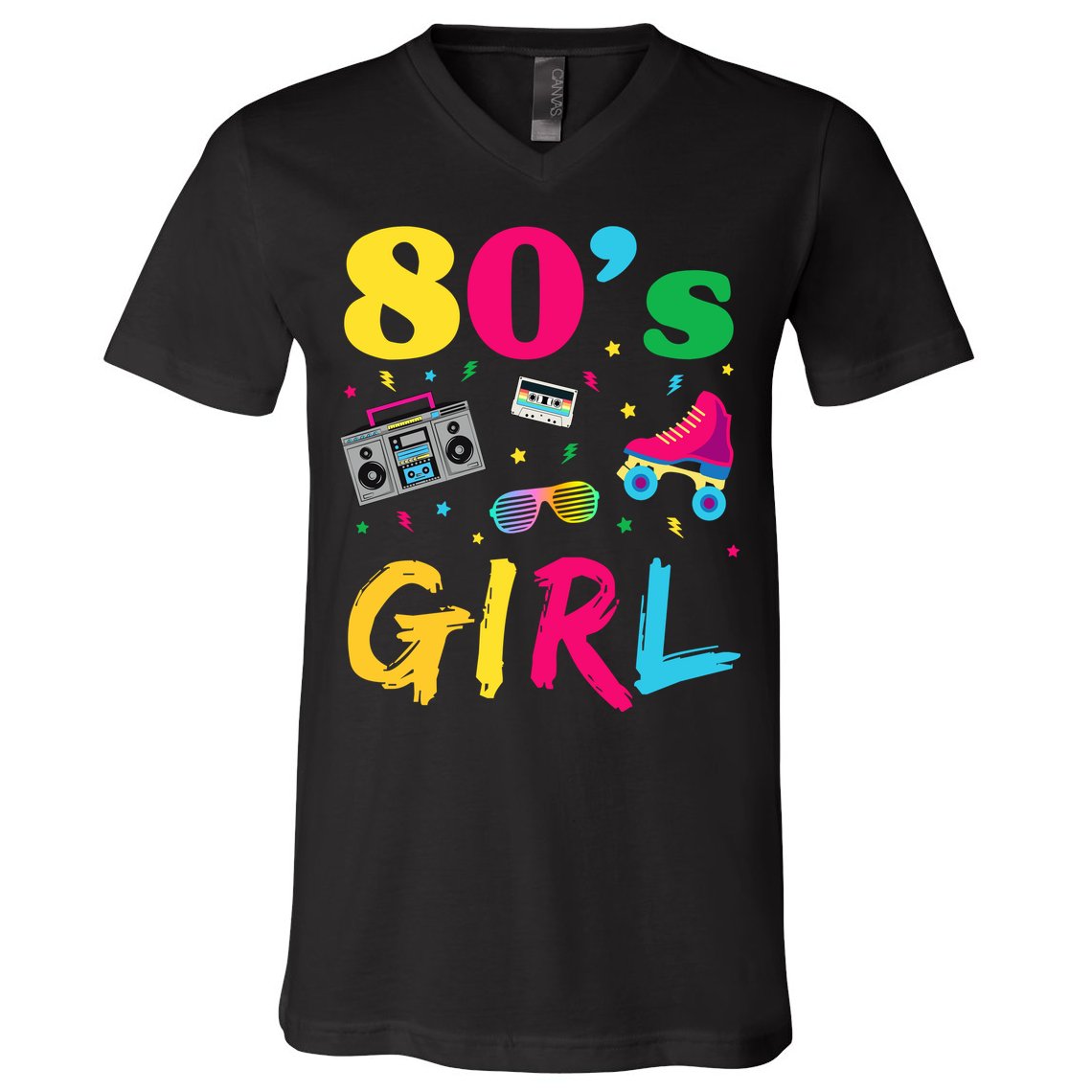 80s Girl Retro Costume V-Neck T-Shirt