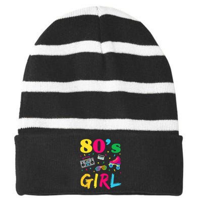 80s Girl Retro Costume Striped Beanie with Solid Band