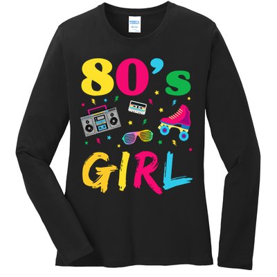 80s Girl Retro Costume Ladies Long Sleeve Shirt