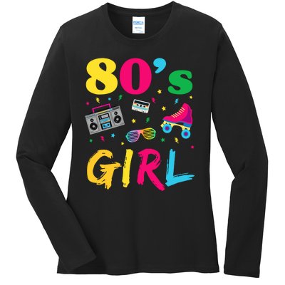 80s Girl Retro Costume Ladies Long Sleeve Shirt