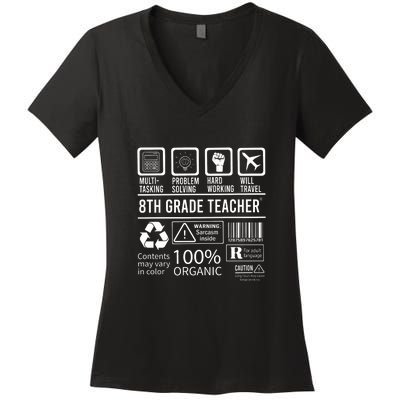 8th Grade Teacher MultiTasking Certified Job Gift Eighth Grade Women's V-Neck T-Shirt