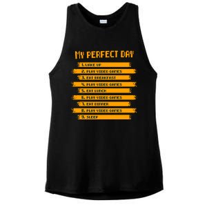 8funny Giftbit Text Style My Perfect Day Play Video Games Gift Ladies PosiCharge Tri-Blend Wicking Tank