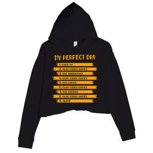 8funny Giftbit Text Style My Perfect Day Play Video Games Gift Crop Fleece Hoodie