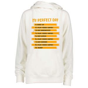 8funny Giftbit Text Style My Perfect Day Play Video Games Gift Womens Funnel Neck Pullover Hood