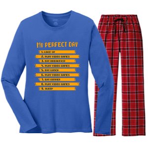 8funny Giftbit Text Style My Perfect Day Play Video Games Gift Women's Long Sleeve Flannel Pajama Set 