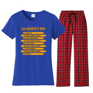 8funny Giftbit Text Style My Perfect Day Play Video Games Gift Women's Flannel Pajama Set