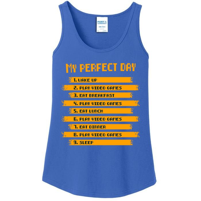 8funny Giftbit Text Style My Perfect Day Play Video Games Gift Ladies Essential Tank