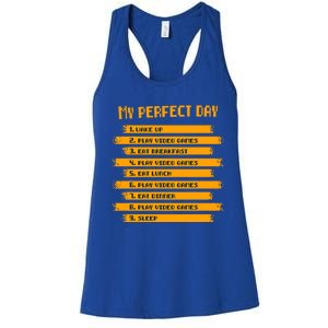 8funny Giftbit Text Style My Perfect Day Play Video Games Gift Women's Racerback Tank