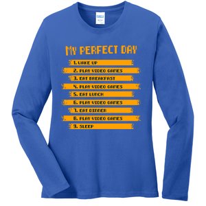 8funny Giftbit Text Style My Perfect Day Play Video Games Gift Ladies Long Sleeve Shirt