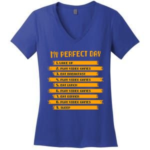 8funny Giftbit Text Style My Perfect Day Play Video Games Gift Women's V-Neck T-Shirt