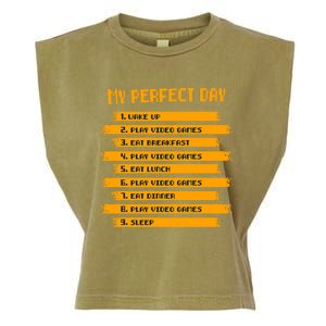 8funny Giftbit Text Style My Perfect Day Play Video Games Gift Garment-Dyed Women's Muscle Tee