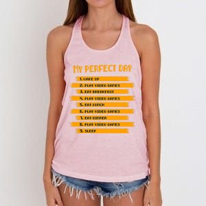 8funny Giftbit Text Style My Perfect Day Play Video Games Gift Women's Knotted Racerback Tank