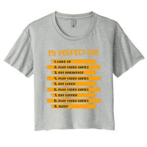 8funny Giftbit Text Style My Perfect Day Play Video Games Gift Women's Crop Top Tee