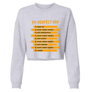 8funny Giftbit Text Style My Perfect Day Play Video Games Gift Cropped Pullover Crew