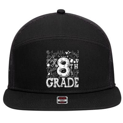 8th Grade Typography Team Teacher Back To School 7 Panel Mesh Trucker Snapback Hat