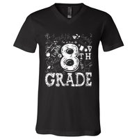 8th Grade Typography Team Teacher Back To School V-Neck T-Shirt