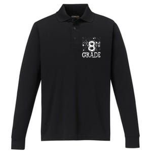 8th Grade Typography Team Teacher Back To School Performance Long Sleeve Polo