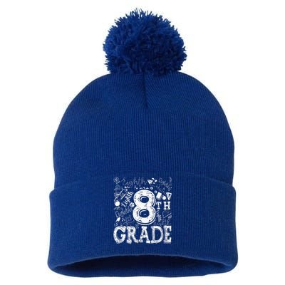 8th Grade Typography Team Teacher Back To School Pom Pom 12in Knit Beanie