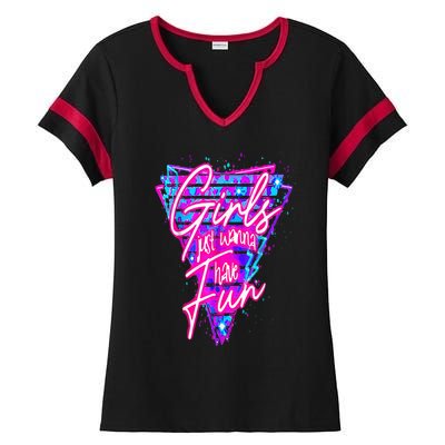 80s Just Wanna Have Fun Nostalgia 1980s Ladies Halftime Notch Neck Tee