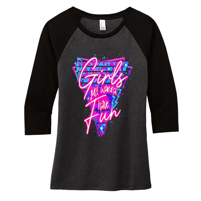 80s Just Wanna Have Fun Nostalgia 1980s Women's Tri-Blend 3/4-Sleeve Raglan Shirt