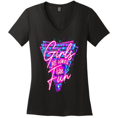 80s Just Wanna Have Fun Nostalgia 1980s Women's V-Neck T-Shirt