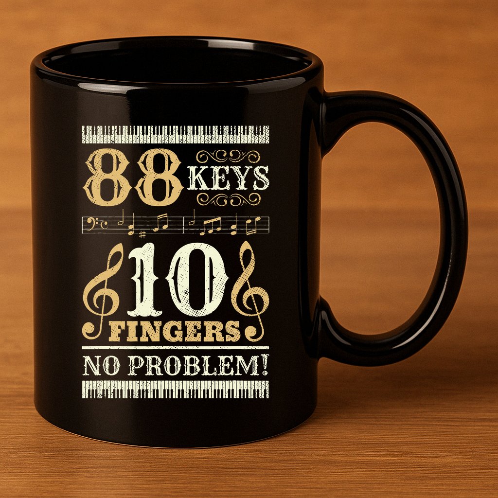 88 Keys 10 Fingers Piano Lover Players 11oz C Handle Ceramic Mug