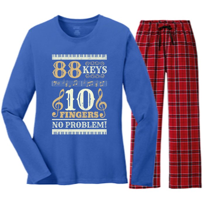 88 Keys 10 Fingers Piano Lover Players Funny Musical Pianist Gift Women's Long Sleeve Flannel Pajama Set 