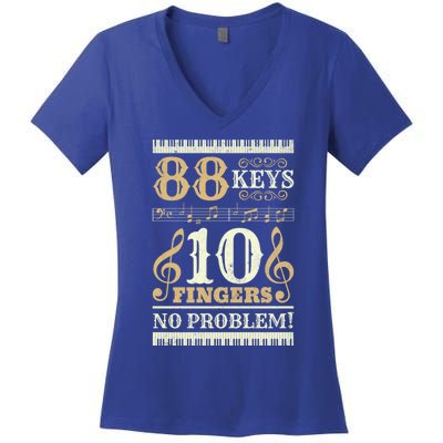 88 Keys 10 Fingers Piano Lover Players Funny Musical Pianist Gift Women's V-Neck T-Shirt