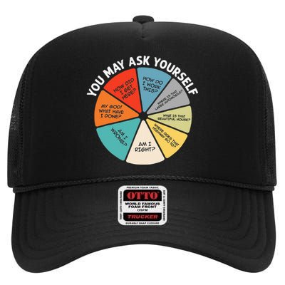 80s Music Retro Lyrics Pie Chart You May Ask Yourself Retro High Crown Mesh Back Trucker Hat