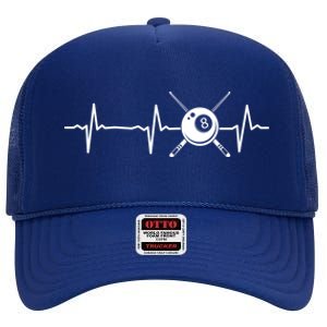 8ball Pool Billiards Billiard Heartbeat Gift High Crown Mesh Back Trucker Hat