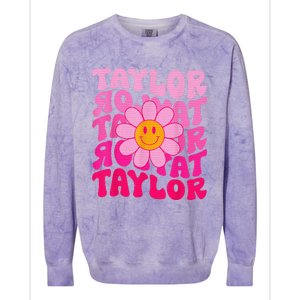 80S Pink Funny Smile Pink Flower Emoji TâYlor Repeat Colorblast Crewneck Sweatshirt