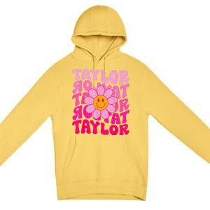 80S Pink Funny Smile Pink Flower Emoji TâYlor Repeat Premium Pullover Hoodie