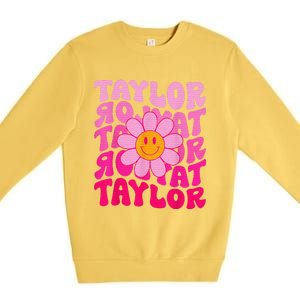 80S Pink Funny Smile Pink Flower Emoji TâYlor Repeat Premium Crewneck Sweatshirt